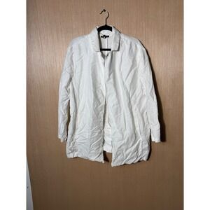 Eileen Fisher White Organic Linen Blend Longline Jacket Cardigan Womens Size L/G